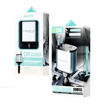 Chargeur de Voiture 4-en-1 Rétractable avec Charge Rapide USB