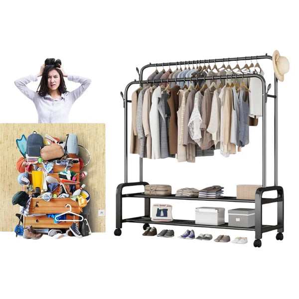 Support de Vêtements 2-en-1 avec Étagère à Chaussures