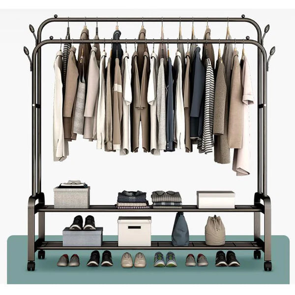 Support de Vêtements 2-en-1 avec Étagère à Chaussures