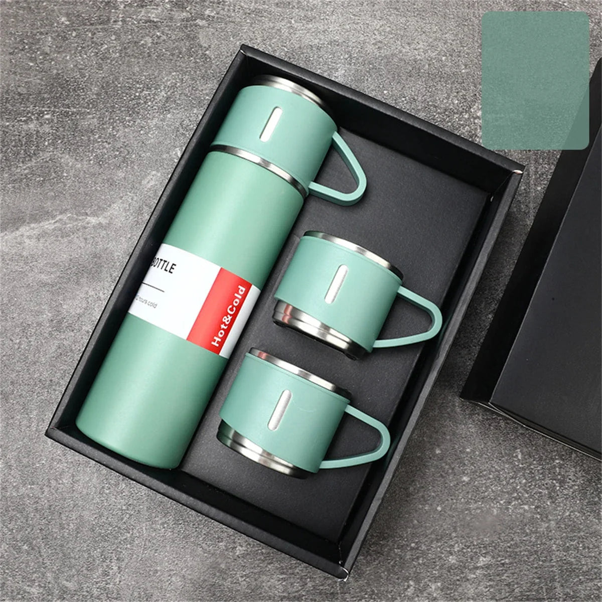 طقم ترموس عازل + 3 أكواب – للحفاظ على الحرارة والبرودة