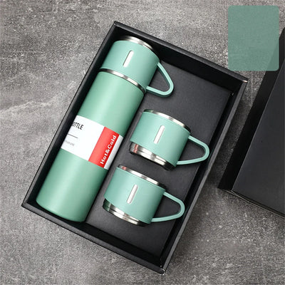 طقم ترموس عازل + 3 أكواب – للحفاظ على الحرارة والبرودة