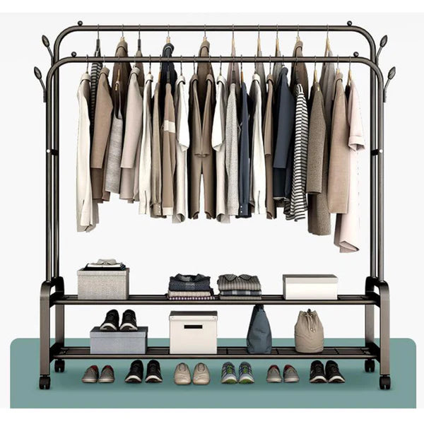 Support de Vêtements 2-en-1 avec Étagère à Chaussures