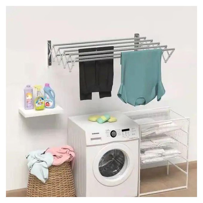 🧺✨ منشر ملابس جداري قابل للتمديد – الحل العصري لتوفير المساحة وتجفيف الملابس بسهولة
