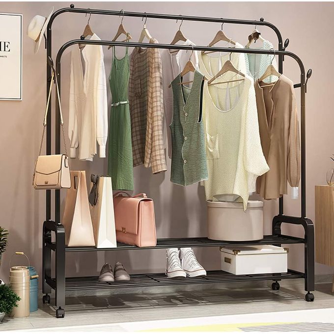 Support de Vêtements 2-en-1 avec Étagère à Chaussures