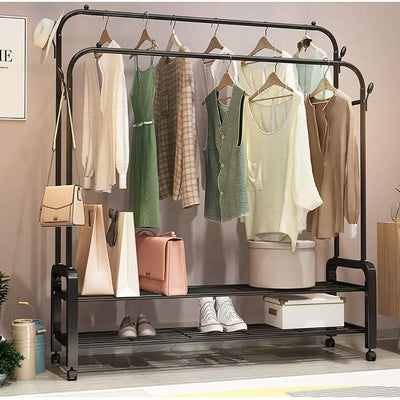 Support de Vêtements 2-en-1 avec Étagère à Chaussures