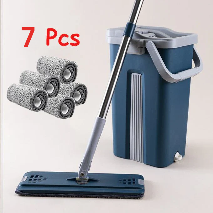 Vadrouille Plate Rotative 360° avec Seau Auto-Essoreur – 7 Tampons Microfibre