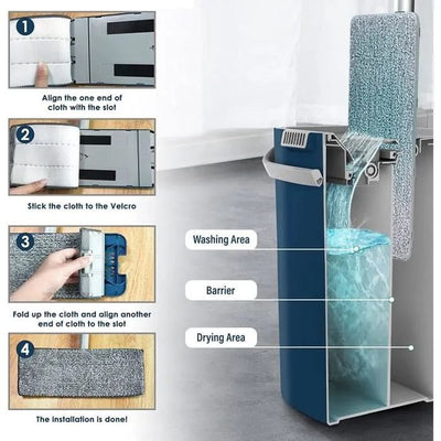 Vadrouille Plate Rotative 360° avec Seau Auto-Essoreur – 5 Tampons Microfibre