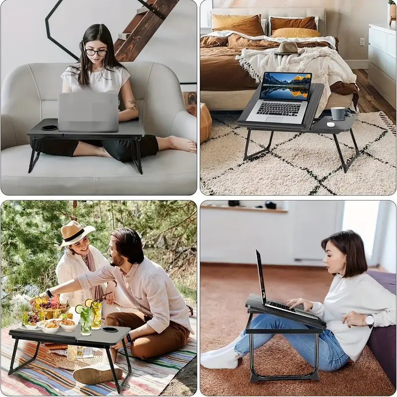 Table Pliante Réglable Multifonction – Bureau Portable Ergonomique avec Porte-Gobelet