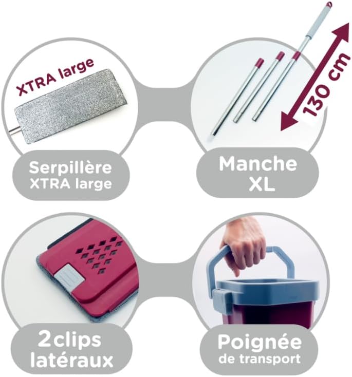 Balai-Serpillère avec Seau d’Essorage + 4 Serpillères