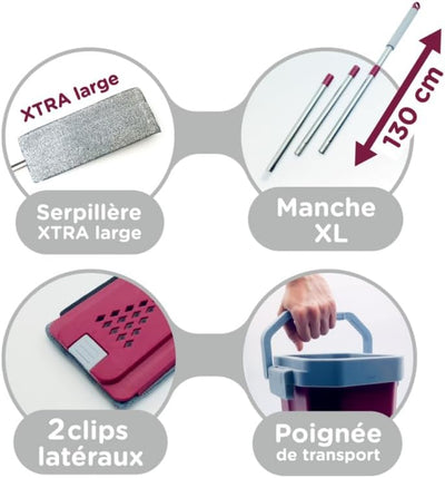 Balai-Serpillère avec Seau d’Essorage + 4 Serpillères