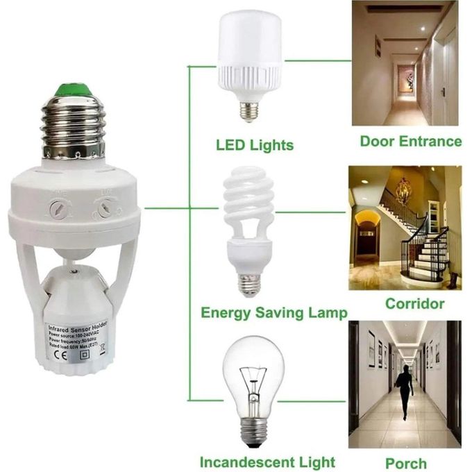 محول مأخذ ذكي مع حساس حركة للمصباح (زاوية 360°)