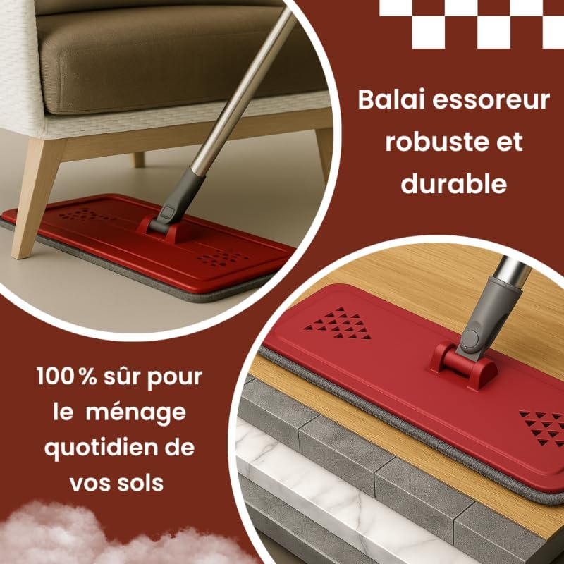 Balai-Serpillère avec Seau d’Essorage + 4 Serpillères