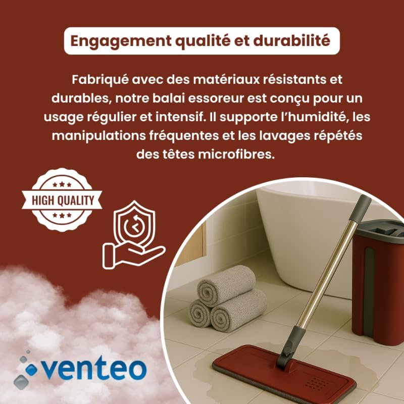 Balai-Serpillère avec Seau d’Essorage + 4 Serpillères