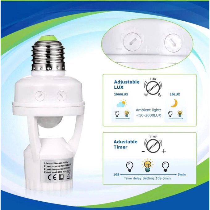 محول مأخذ ذكي مع حساس حركة للمصباح (زاوية 360°)