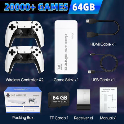 Console Rétro HDMI 4K avec 20 000+ Jeux & 2 Manettes Sans Fil