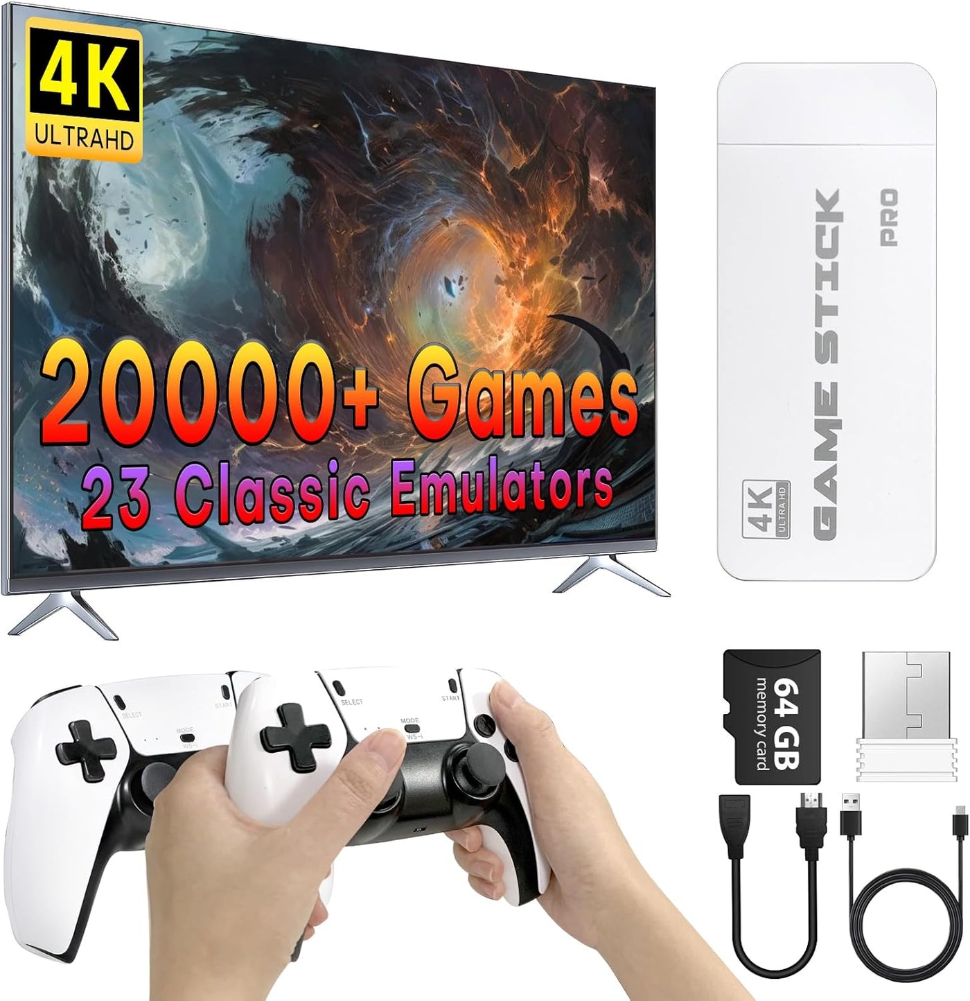 Console Rétro HDMI 4K avec 20 000+ Jeux & 2 Manettes Sans Fil