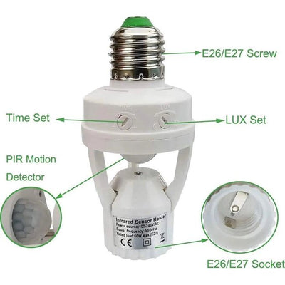 محول مأخذ ذكي مع حساس حركة للمصباح (زاوية 360°)