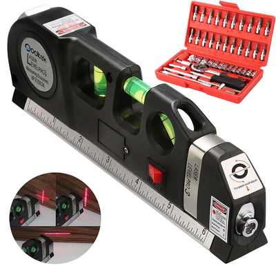 عرض مزدوج: ميزان ليزر متعدد الوظائف + علبة مفاتيح 46 قطعة