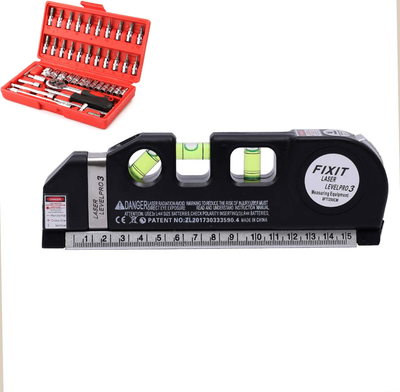 عرض مزدوج: ميزان ليزر متعدد الوظائف + علبة مفاتيح 46 قطعة