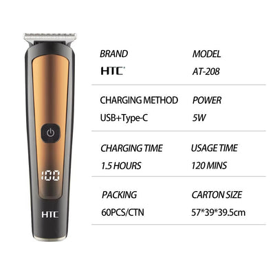 Tondeuse HTC AT-208 – Coupe-Précision, Rechargeable &amp; Portable