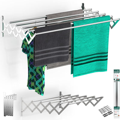 🧺✨ منشر ملابس جداري قابل للتمديد – الحل العصري لتوفير المساحة وتجفيف الملابس بسهولة